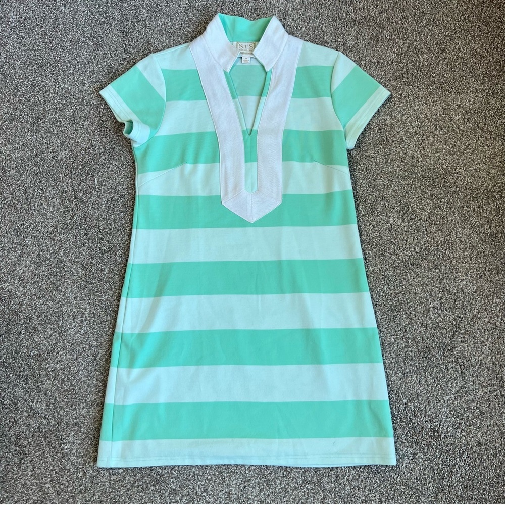 Sail to Sable Mint and White Striped Short-Sleeve Polo Dress